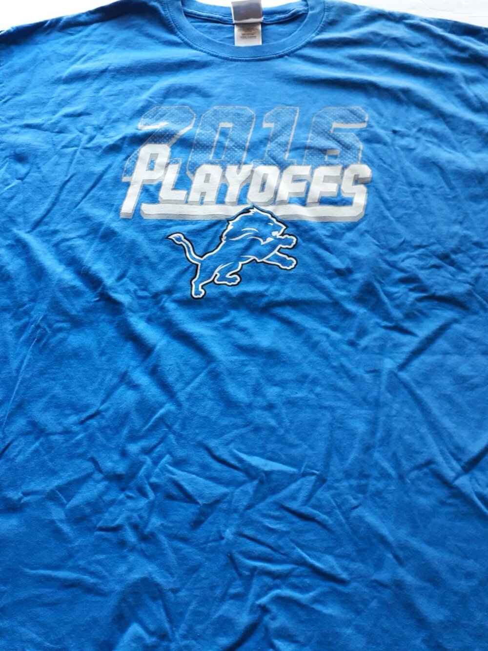 Majestic Mens Detroit Lions T-Shirt 2016 Playoffs Blue Short Sleeve 2XL New